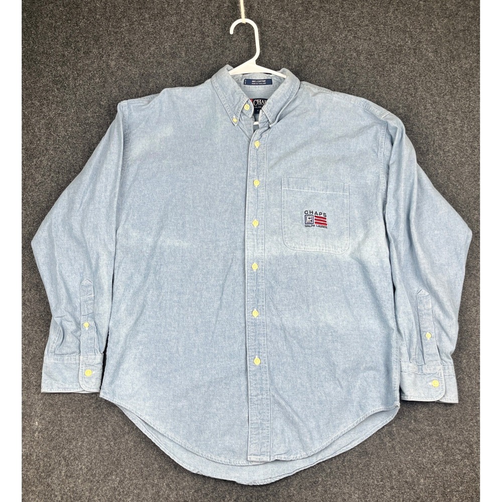 Chaps Ralph Lauren Mens Denim Button Down Shirt Light Wash Blue Size M Cotton